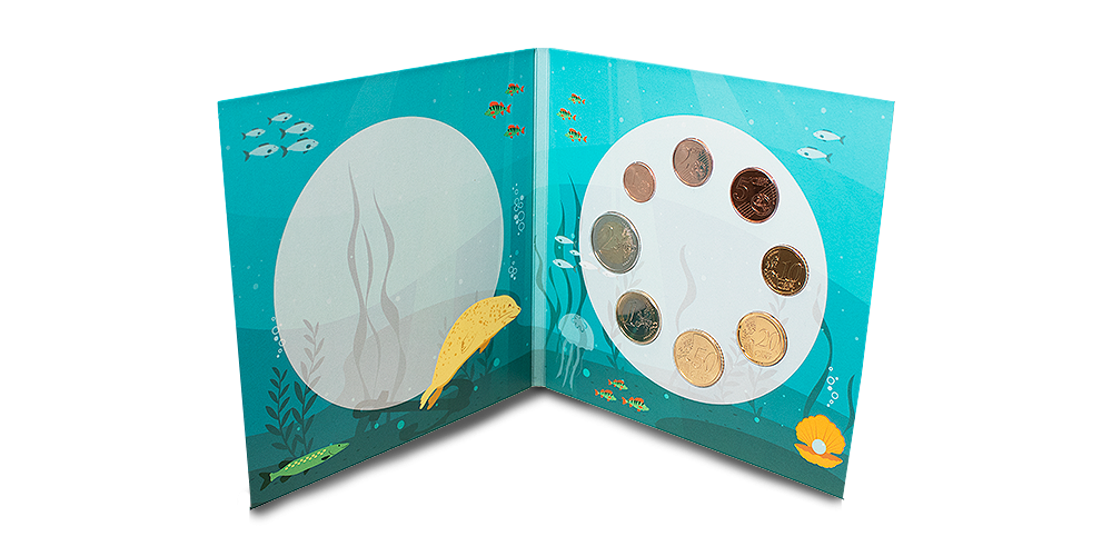 The coins are sturdily stored inside a foldable folder that has space for a personalised message