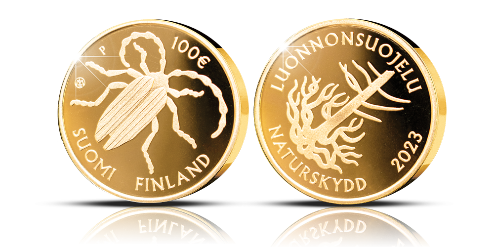 Suomen ensimmäinen luonnonsuojelulaki 1923 -kultaraha 2023 Suomen ensimmäinen luonnonsuojelulaki 1923 -kultaraha 2023