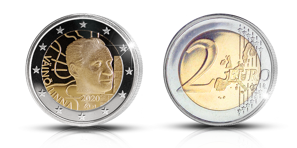 Väinö Linna depicted on a 2020 commemorative coin