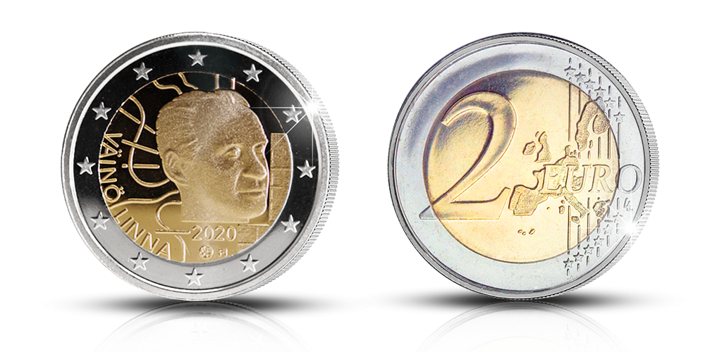 Väinö Linna depicted on a 2020 commemorative coin Väinö Linna depicted on a 2020 commemorative coin